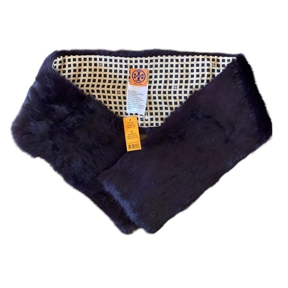 Tory Burch Rabbit Fur Pull Through Scarf NWT in Majestic Purple - Picture 3 of 10